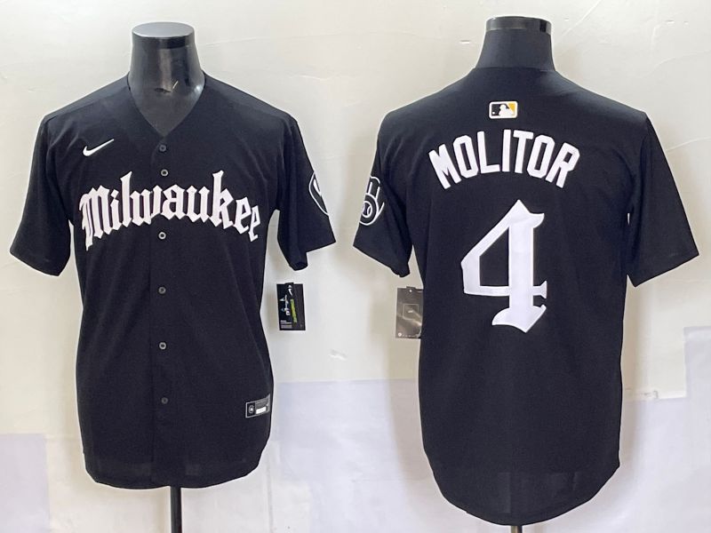 Men 2025 Milwaukee Brewers #4 Molitor Black Five generations Joint Name Nike MLB Jersey style 1->milwaukee brewers->MLB Jersey